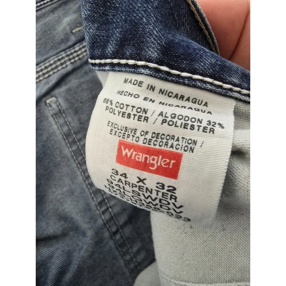 Wrangler Jeans Mens 34 X 32 Blue Carpenter Straight Medium Wash Workwear 94LSWDV